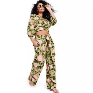 Women's Large Peony Print Wide Leg Pants - Agua Bendita x Target XXL